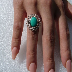 Turquoise and Silver Ring-Cabochon Turquoise ring-Turquoise ring image 3