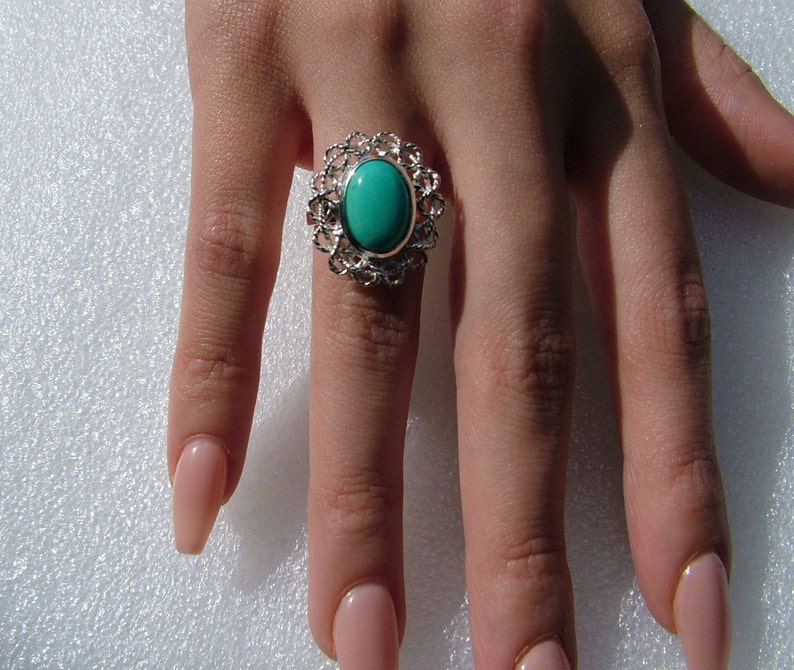 Turquoise and Silver Ring-Cabochon Turquoise ring-Turquoise ring image 3