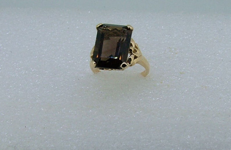 Emerald Cut Smoky Quartz Ring, 9ct Yellow Gold image 3