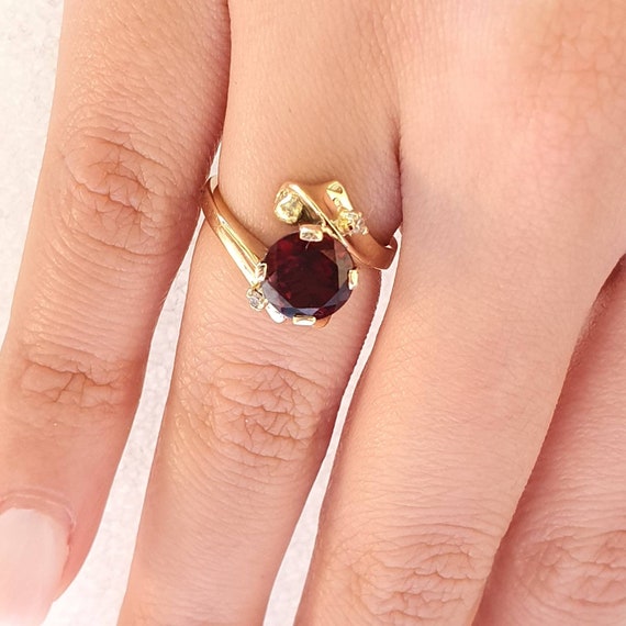 Garnet Ring garnet and Diamond Ring round Garnet Ring With