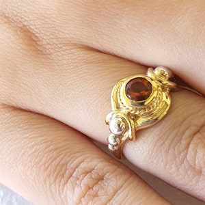 One off Citrine ring-Unique Citrine ring-bezel set Citrine-bi-color band ring with Citrine