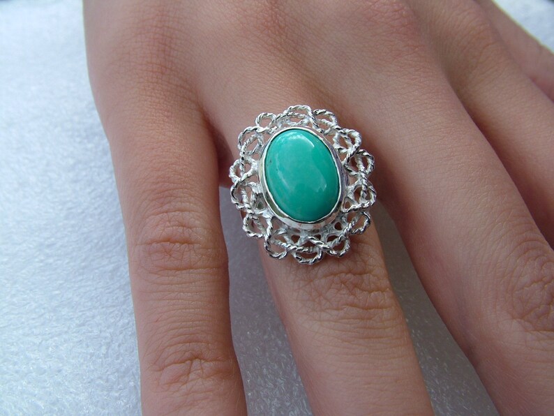 Turquoise and Silver Ring-Cabochon Turquoise ring-Turquoise ring image 2