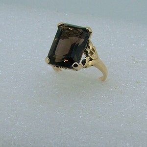 Emerald Cut Smoky Quartz Ring, 9ct Yellow Gold image 2