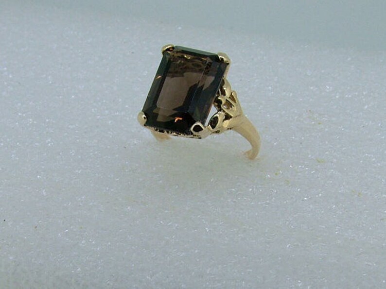 Emerald Cut Smoky Quartz Ring, 9ct Yellow Gold image 2