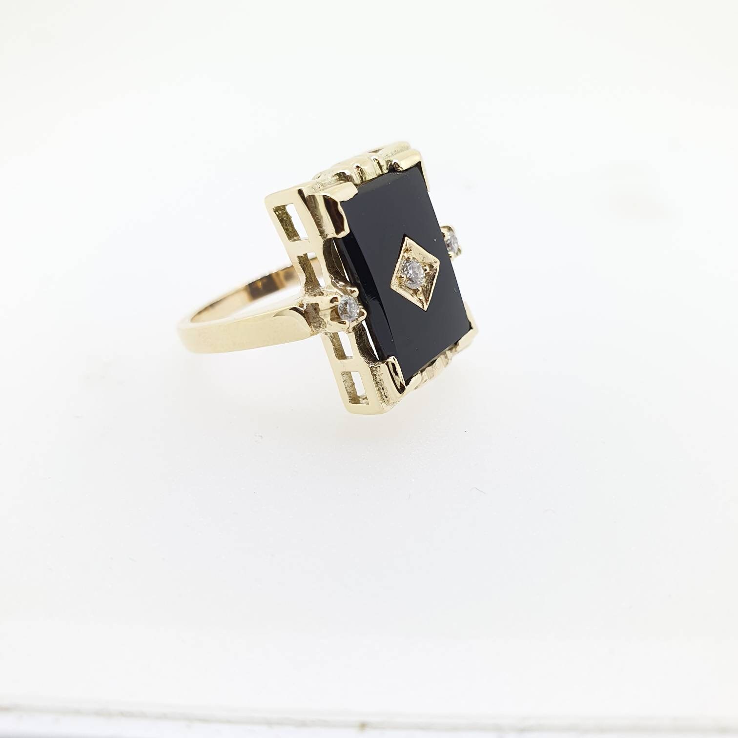 9ct yellow gold black onyx and diamond ring - Archer & Holland