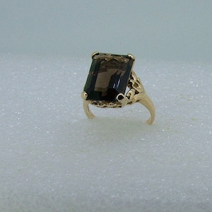 Emerald Cut Smoky Quartz Ring, 9ct Yellow Gold image 1