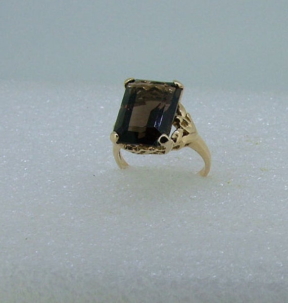 Emerald Cut Smoky Quartz Ring, 9ct Yellow Gold