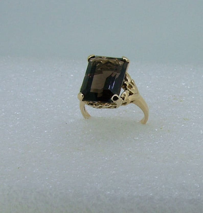 Emerald Cut Smoky Quartz Ring, 9ct Yellow Gold image 1