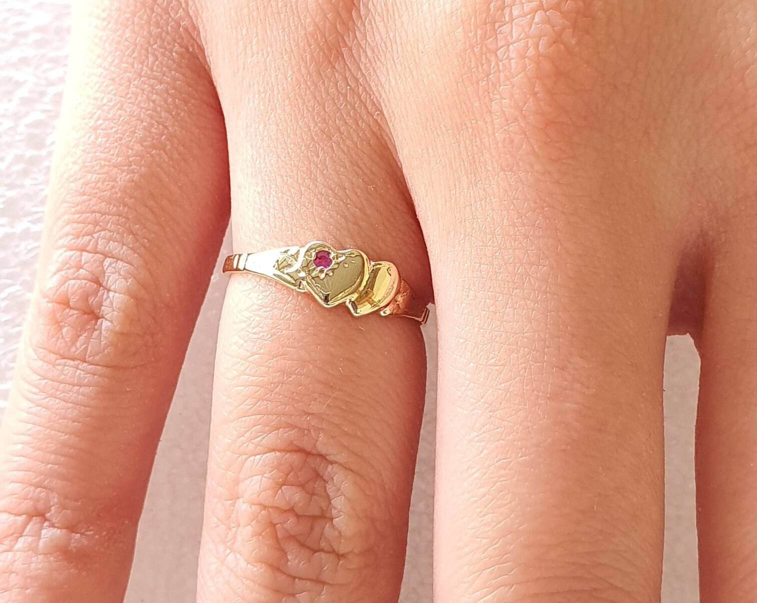 Signet Ring in Yellow Gold and a Man Made Ruby signet Ring gold