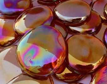 10 lbs Large Orange Glass Gems 35-45 mm Approx 1.5 inch Clear Iridescent Mosaic Quality