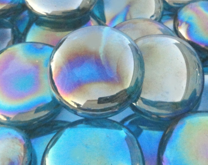 10 Lbs Large Teal Glass Gems 3545 Mm Approx 1.5 Inch Clear Iridescent