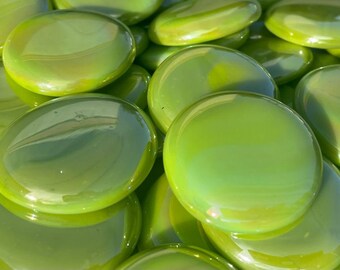 10 lbs Large Lime Green Glass Gems 35-45 mm Approx 1.5 inch Opaque Iridescent Mosaic Quality