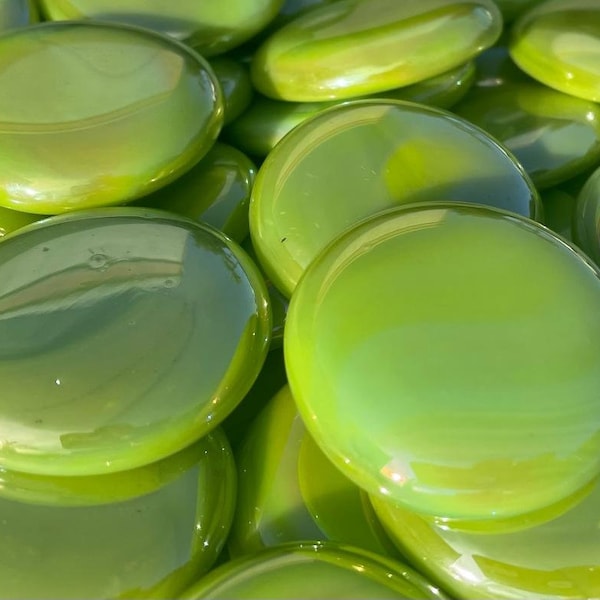 10 lbs Large Lime Green Glass Gems 35-45 mm Approx 1.5 inch Opaque Iridescent Mosaic Quality