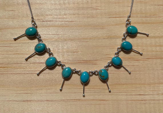 Turquoise 9 Stone Chain Linked 16" Necklace Sterl… - image 2