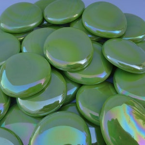 10 lbs Large Green Glass Gems 35-45 mm Approx 1.5 inch Opaque Iridescent Mosaic Quality