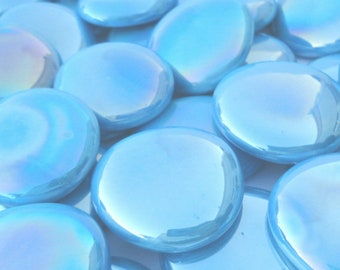 10 lbs Large Sky Blue Glass Gems 35-45 mm Approx 1.5 inch Opaque Iridescent Mosaic Quality Please See Notes