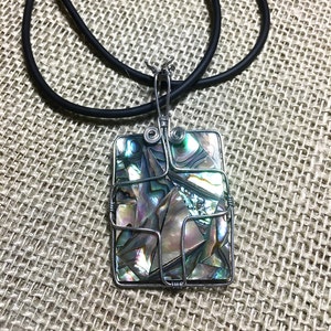 Abalone Shell Wire Wrap Pendant Necklace
