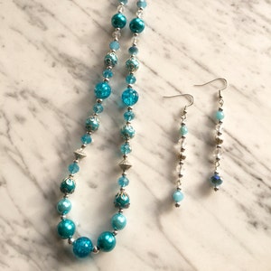 Blue Beaded Necklace Blue Necklace Turquoise Beaded Necklace Long Blue Beaded Necklace