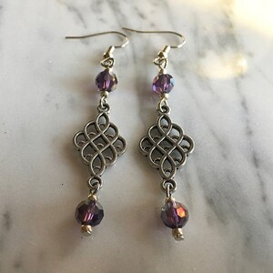 Dangle Earrings Purple Beaded Earrings Mini Chandelier Earrings Purple Glass Beaded Earrings Ornate Dangle Earrings
