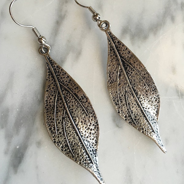 Silver Leaf Earrings Antique Silver Dipped Leaf Earrings Silver Dipped Leaves Antique Silver Dipped Leaf Skeleton Earrings Pewter Earrings