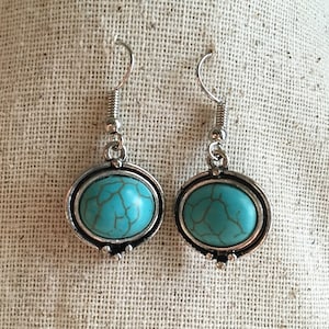 Faux Turquoise Stone Earrings Genuine Magnesite Stone Earrings Western Style Earrings Blue Turquoise Earrings Boho Chic Turquoise Earrings