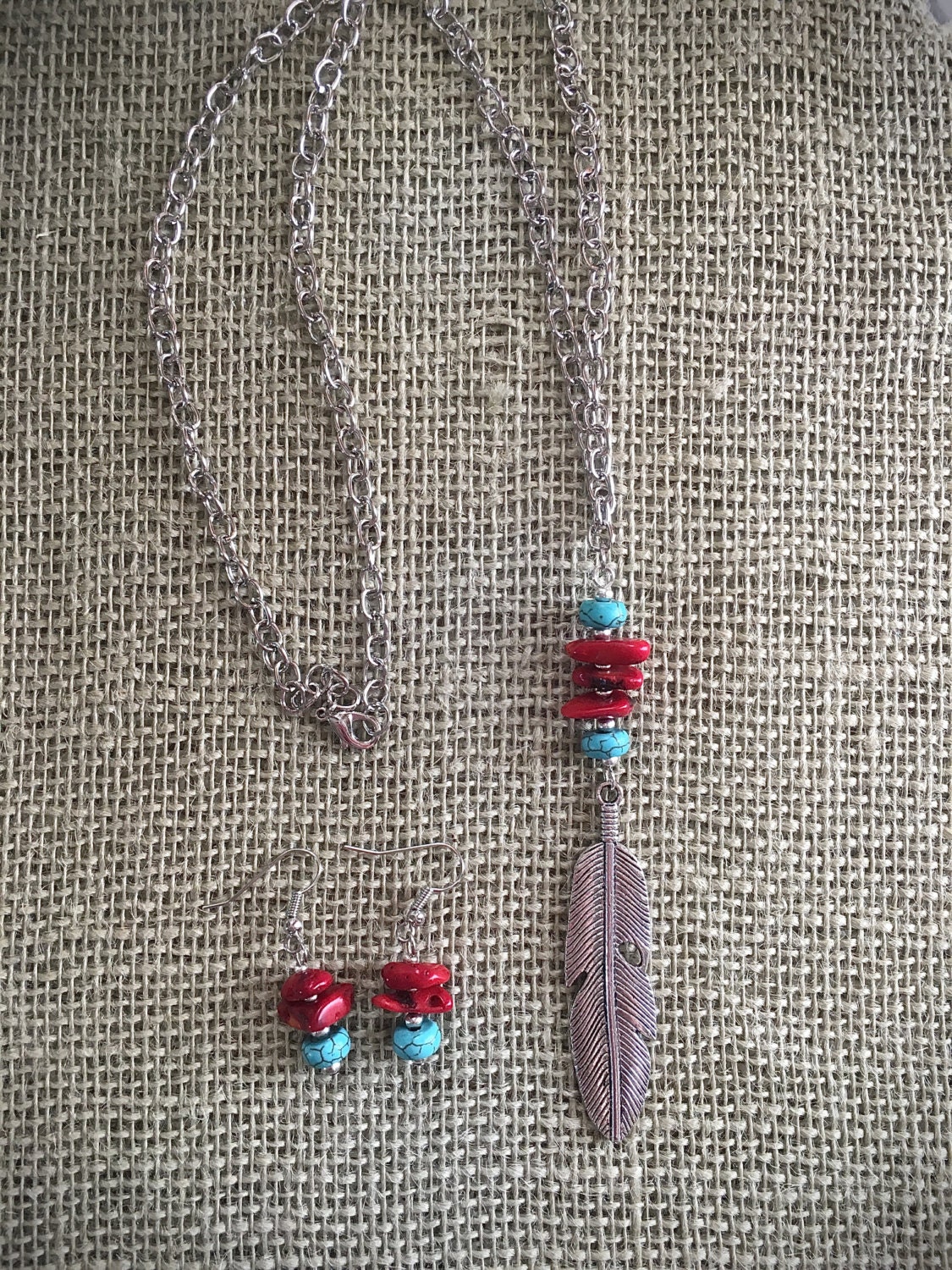 Faruodis Türkis Blatt Halskette - Feder Y-Form Boho Schmuck - 40+5cm Verstellbar