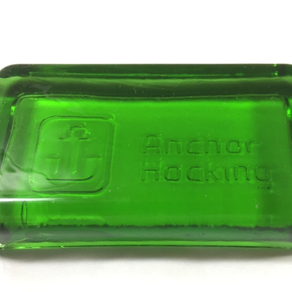 Vintage 1960s Anchor Hocking Paperweight Green Glass Paperweight Anchor Hocking Salesman Sample Rare Collectible Vintage Glass Advertising