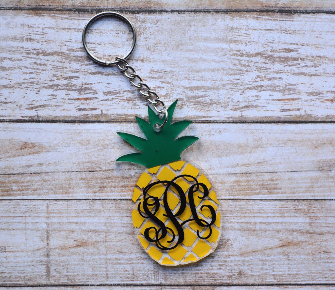 Monogram Pineapple Keychain Monogrammed Pineapple Keychain Etsy