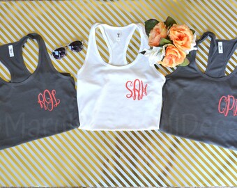 SALE!! Monogrammed Tank Top, Monogrammed Shirt, Monogram Tank Top, Monogrammed Gift, Racerback Tank Top, Monogram Decal, Monogrammed T Shirt