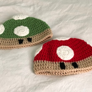 Crochet Mushroom Beanie, Mario Bros Hats