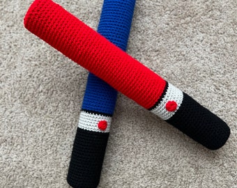 Crocheted lightsaber toy, imaginative play