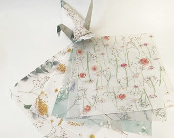 Origami Paper Sheets - Pale Flower Pattern Design Paper - 25 Sheets for Paper Craft and Scrapbooking