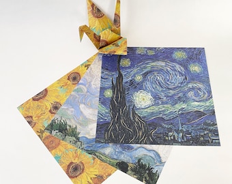 Origami Paper Sheets - Van Gogh Paintings Pattern - 12 Sheets for Paper Craft and Scrapbooking