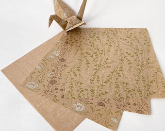 Origami Paper Sheets - Kraft Paper Floral Pattern - 28 Sheets for Paper Craft, Scrapbooking