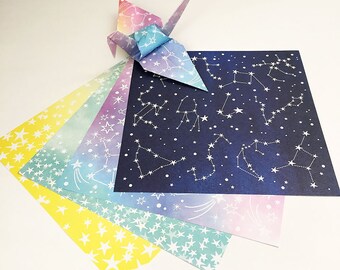 Origami Paper Sheets - Stars Pattern - 48 sheets Paper Craft Supplies for Scrapbooking