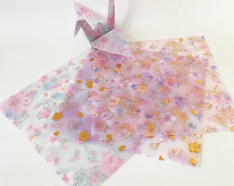 Origami Paper Sheets - Vellum Translucent Sakura Cherry Blossom Pattern - 9 Sheets for Paper Craft, Scrapbooking