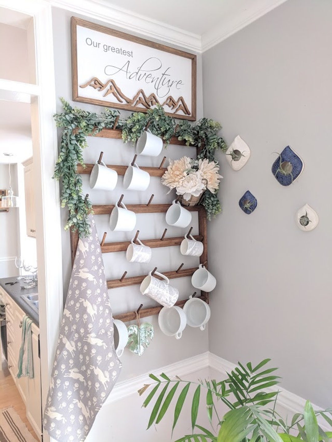 Wood Coffee Mug Rack: Handmade Kitchen Organizer, Holds 27 Mugs or ...