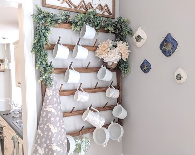 Wood Coffee Mug Rack: Handmade Kitchen Organizer, Holds 27 Mugs or 18mugs