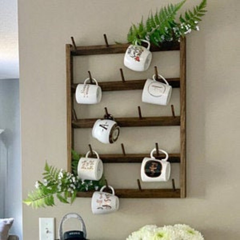 Round Mug Wall Rack Small Wood Mug Rack: Wall Mounted Display for Rae Dunn Mugs - Etsy