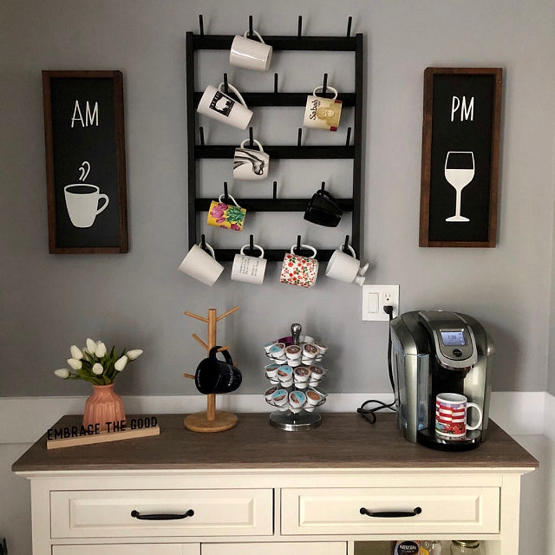 Wood Mug Rack Display Custom Wall Racks Rustic Home Decor Etsy