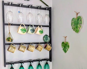 Handmade Wood Wine Glass & Mug Rack: Kitchen Organizer