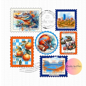 Florida Vintage Stamps Design | Orange and Blue Florida Football | Sublimation PNG File