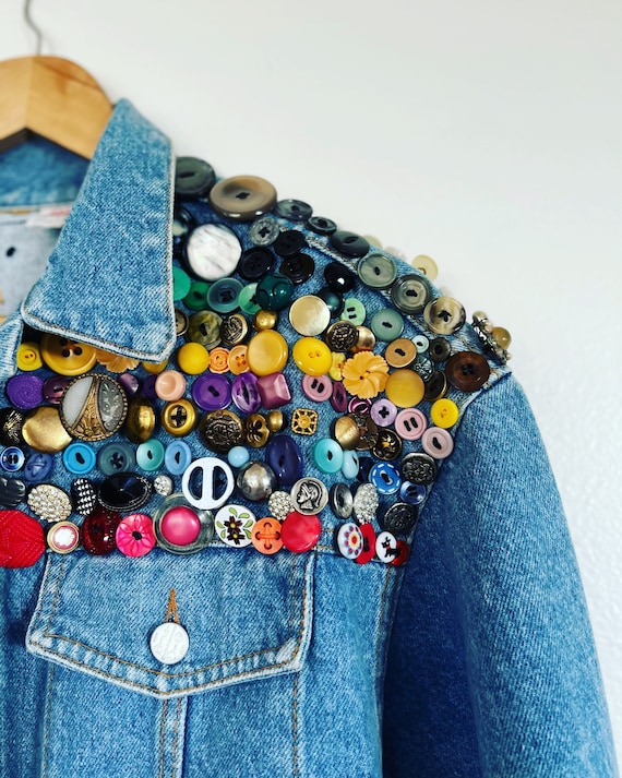 Vintage BONGO 80s Denim Jacket Embellished Button Detail - Etsy Vintage BONGO 80s Denim Jacket Embellished Button Detail - Etsy