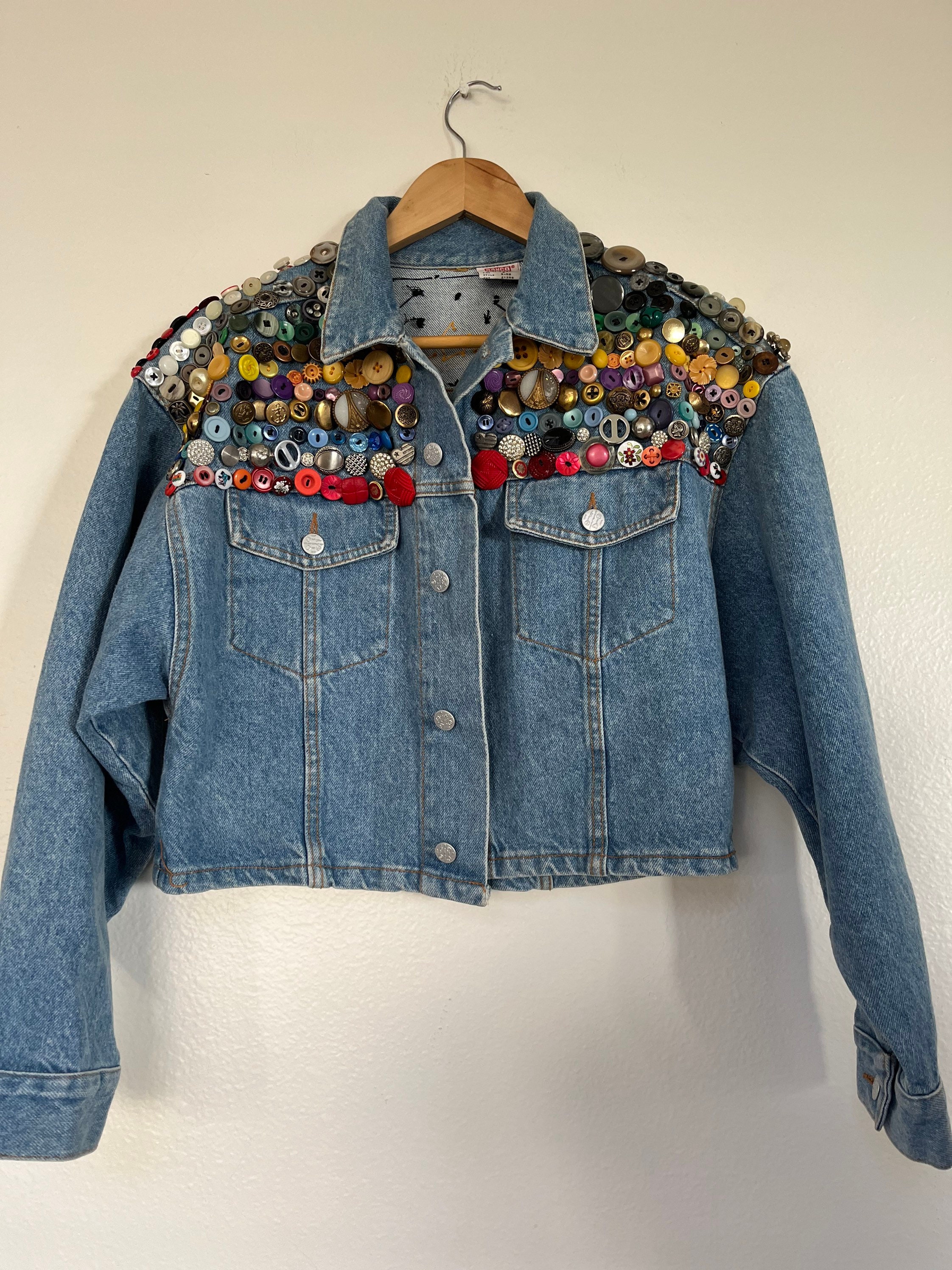 Vintage BONGO 80s Denim Jacket Embellished Button Detail - Etsy Canada