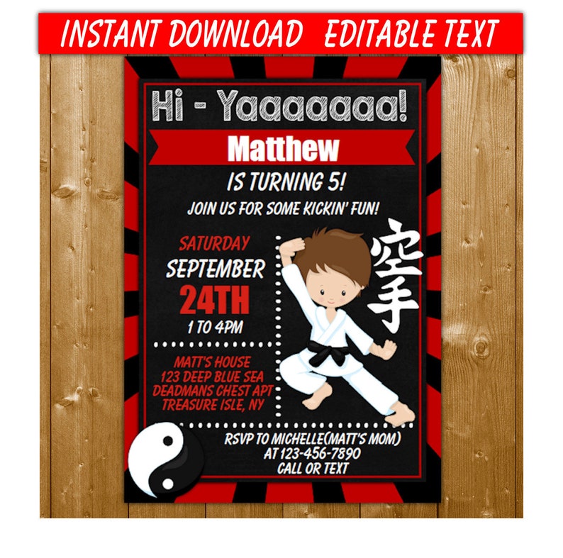 Karate invitation Printable Karate BirthdayParty Invitation | Etsy
