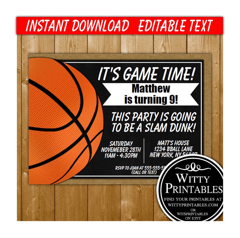 Basketball Birthday Party Invitation Basketball Party Etsy