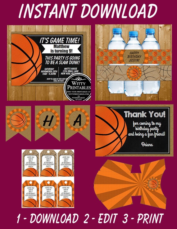 Basketball Invitation Decorations Party Printables Instant Etsy