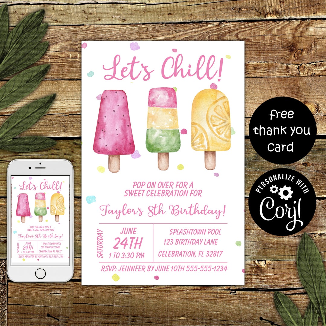Summer Popsicle Birthday Invitations Let's Chill Digital Etsy