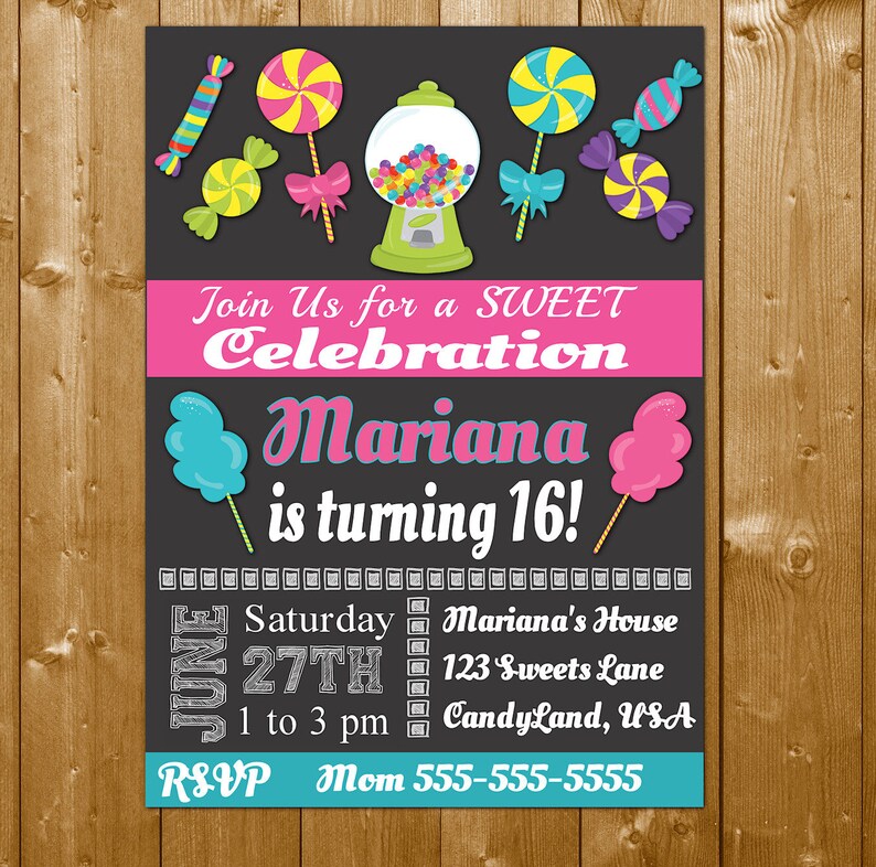 Sweet 16 Invitation Sweet 16 Birthday Invitation Candy Etsy