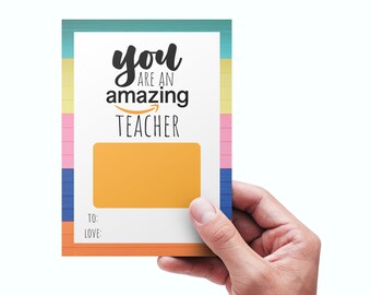 EDITABLE Thank You Teacher Gifts - Teacher Appreciation gift card Label • you are an amazing teacher with amazon gift card holder